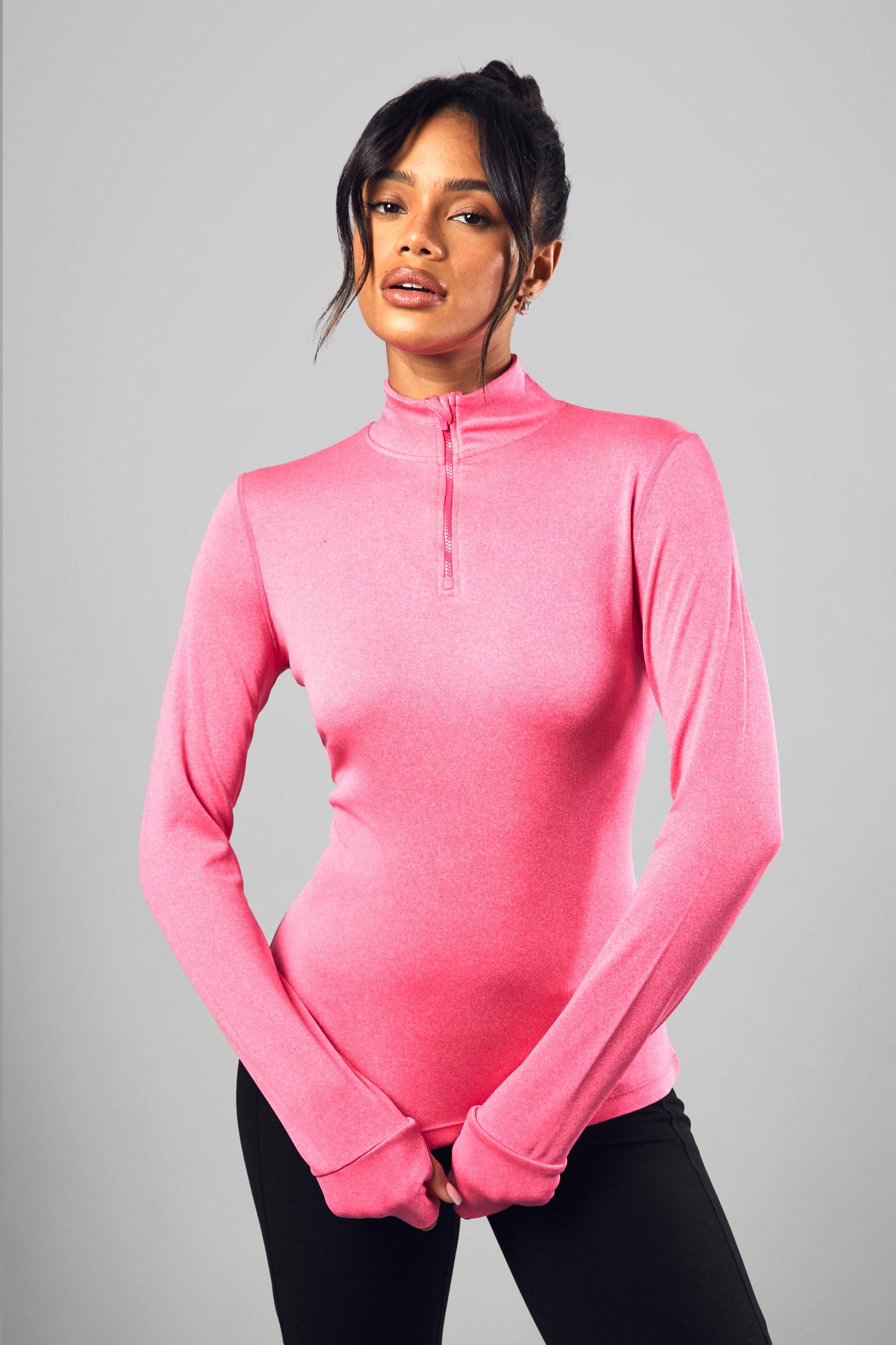 Womens Dsgn Studio Sport Marl Loose Fit Half Zip Lighter Weight Sports Top - Pink - Xl, Pink